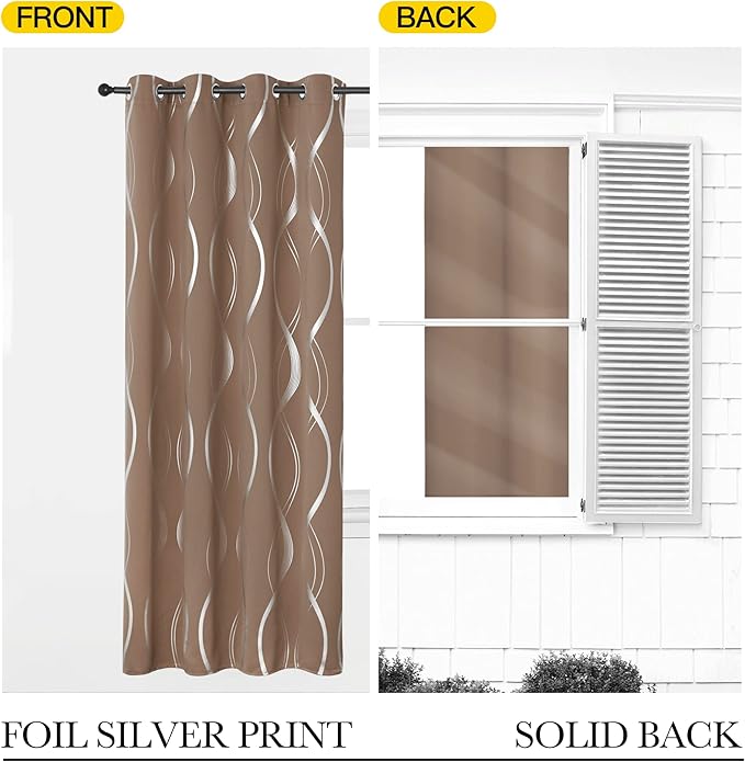NICETOWN Blackout Curtains Panels for Living Room, Sound Reducing Thermal Insulated Wave Line Foil Print Design Blackout Curtains for Patio Sliding Glass Door (2 Panels, 52 x 84 Inch, Cappuccino) - Image 6