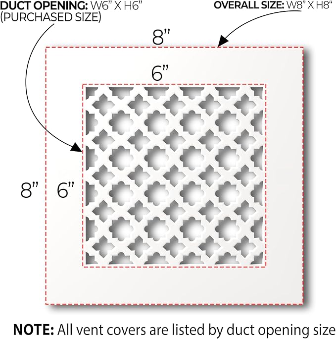 SABA Home Decor Air Vent Cover Grille - Acrylic Plexiglass 6 x 6 Duct Opening, 8 x 8 Overall White Finish Decorative Covers for Walls & Ceilings NOT for Floor USE, Venetian - Image 2