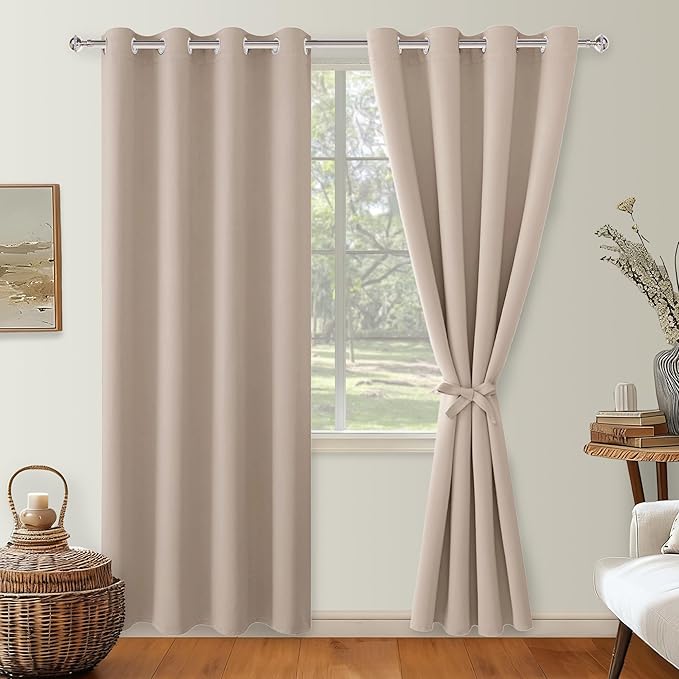 Hiasan Blackout Curtains for Bedroom, 52 x 96 Inches Long - Thermal Insulated & Light Blocking Window Curtains for Living Room/Kids Room, 2 Drape Panels Sewn with Tiebacks, Camel - Image 2