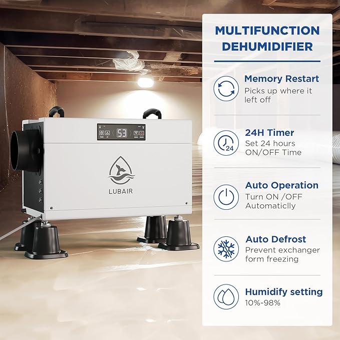 145 pints Commercial Dehumidifiers for Basements,Energy Star Crawl Space Dehumidifier with Drain Hose,Industrial Dehumidifier for Large Space,Whole House,Auto Defrose - Image 3