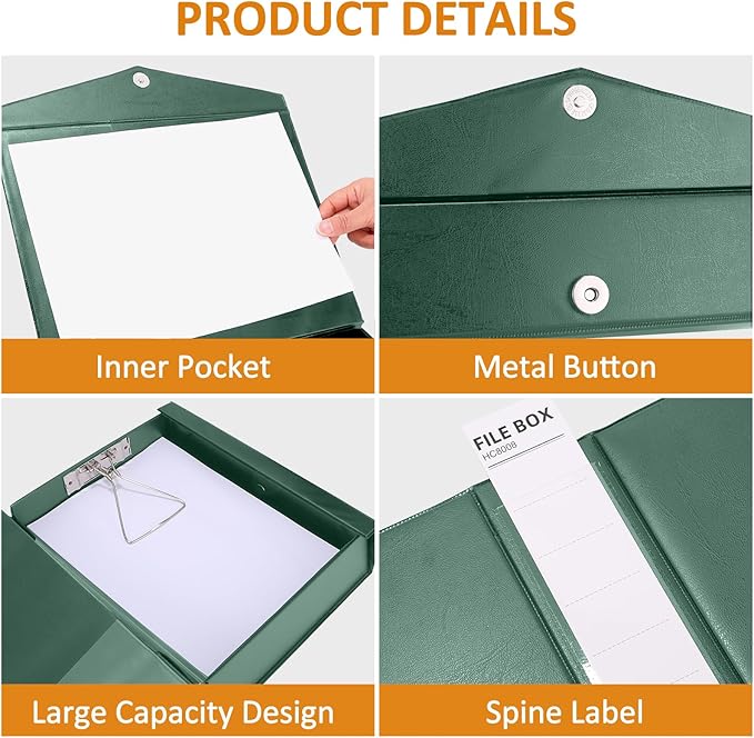HUA JIE A4 Storage File Boxes Plastic Archives Cases with Clip, PVC File Folder Organizer Document Storage Filing Box for Office,32.5×6.5×24 cm, Green(Pack of 6) - Image 4