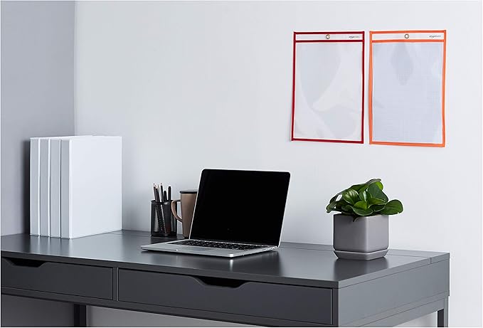 Amazon Basics Heavy Duty Dry Erase Job Ticket Holders, Document Protectors with Clear Plastic Film and Multicolored Fabric Edge, 8.5" x 11", Pack of 25 - Image 6