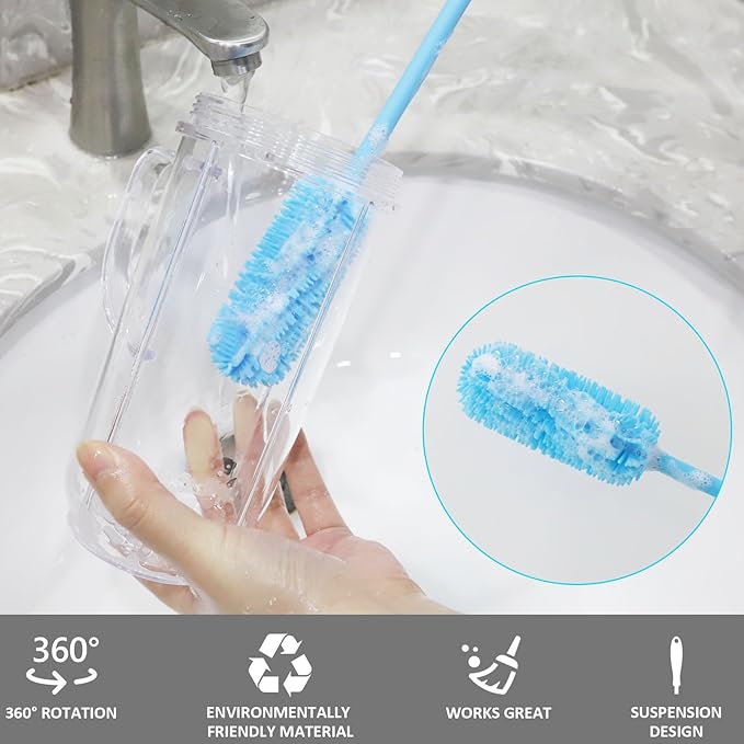 15.7" Silicone Bottle Brush, ddLUCK Water Bottle Cleaner Brush for Stanley, Hydroflasks, Glass, Thermos Sports Bottle, Vase and Glassware, Bottle Brush Cleaner for Small Narrow Neck Containers (Blue) - Image 4
