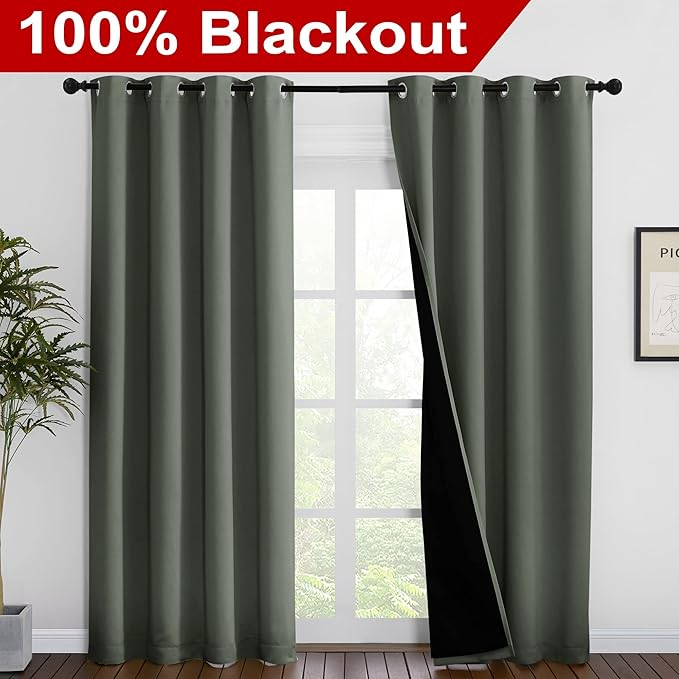 NICETOWN 100% Blackout Curtains 86 inches Long, Pair of Energy Smart & Noise Blocking Out Drapes for Baby Room Window, Thermal Insulated Guest Room Lined Window Dressing(Dark Mallard, 55 inches Wide) - Image 2