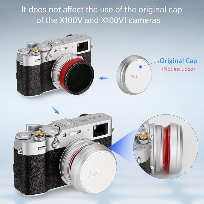 Haoge LUV-X54R Metal Lens Hood with MC UV Protection Multicoated Ultraviolet Lens Filter for Fujifilm X100VI Fuji X100V Camera Red - Image 4