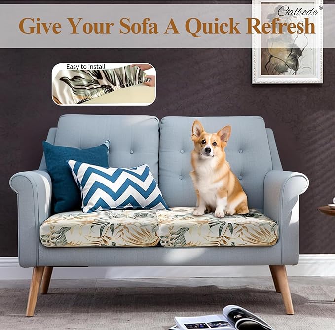 14Pcs Stretch Patio Cushion Cover, Tropical Floral and Leaf Pattern Sofa Covers for Patio Furniture Cushions Washable Reusable Couch Covers Replacement for All Season(Cover Only) - Image 7