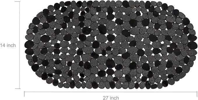WELTRXE Pebbles Bath Mat for Tub Black Non-Slip Bathtub Mat with Suction Cups, Drain Holes for Bathroom Showers, Tub, Machine Washable, BPA, Latex Free Oval Shower Mats Bath Tub mat, 27 x 14 Inch - Image 6