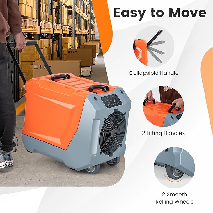 COSTWAY 180 PPD Crawl Space Dehumidifier with Pump, Drain Hose, Auto Defrost, 6,000 Sq. Ft Commercial Dehumidifier for Basement, Warehouse, Job Site, Water Damage Restoration, Orange - Image 3
