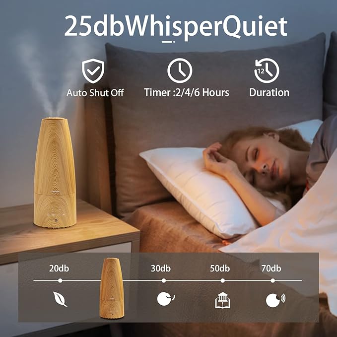 Cool Mist Humidifier,Elecameier Warm and Cool Mist Humidifier for Home/Bedroom with Remote Control Smart Air Humidifier for Desk/Office/Baby Bedroom 25dB Whisper Quiet with Auto Shut off light wood - Image 6