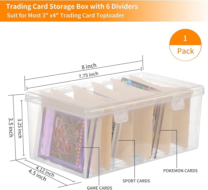Trading Card Storage Box with 6 Dividers,Toploads Storage Box Plastic Baseball Card Storage Box for 500+ Sports Cards 100+ Top Loads for MTG Magic TCG Yugioh Playing Card Case Holder (1 Pack) - Image 2