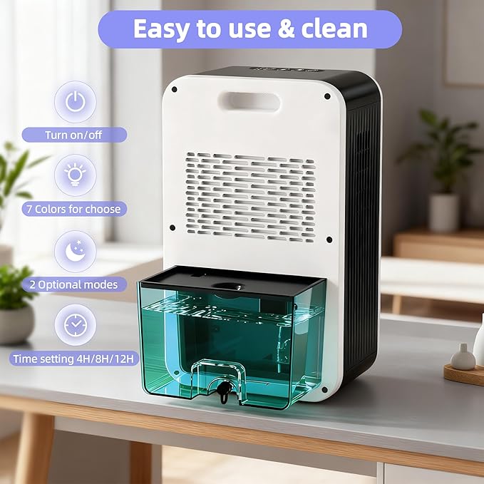 Dehumidifier,Scozza Small Dehumidifiers for Room for Home, Quiet with Auto Shut Off, Dehumidifiers for Bedroom (280 sq. ft), Bathroom, RV, Closet,Bedroom, Basement, 7-color LED light,White - Image 3