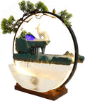 Tabletop Decoration Water Fountains Indoor Waterfall Fountains Humidifie with LED Light and Atomizer, Japanese Zen Decor for Meditation Fake Plants Bonsai Gift Feng Shui Decor by kunghei