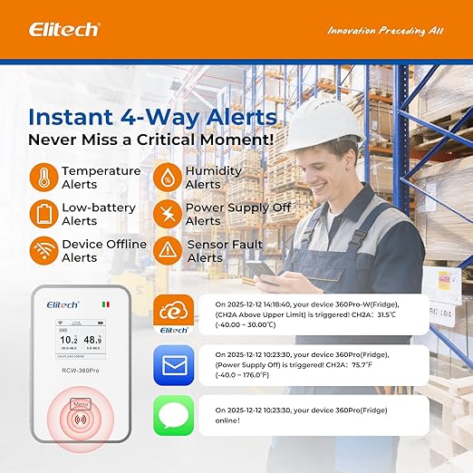 Elitech 5Pack 4G Cellular & WiFi Temperature Humidity Data Logger 100000 Points, 24/7 Monitor, 2-Year Subscription Included, App/Email/Text/Sound Alerts. Cloud Storage, Monitor Anywhere, Anytime - Image 6