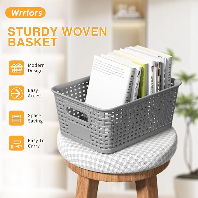 Gray Plastic Storage Baskets - Pack of 8 with Labels Stackable Durable Storage Bins, Storage Containers for Organizing Desks, Closets, Playrooms, Classrooms, Offices - Image 6