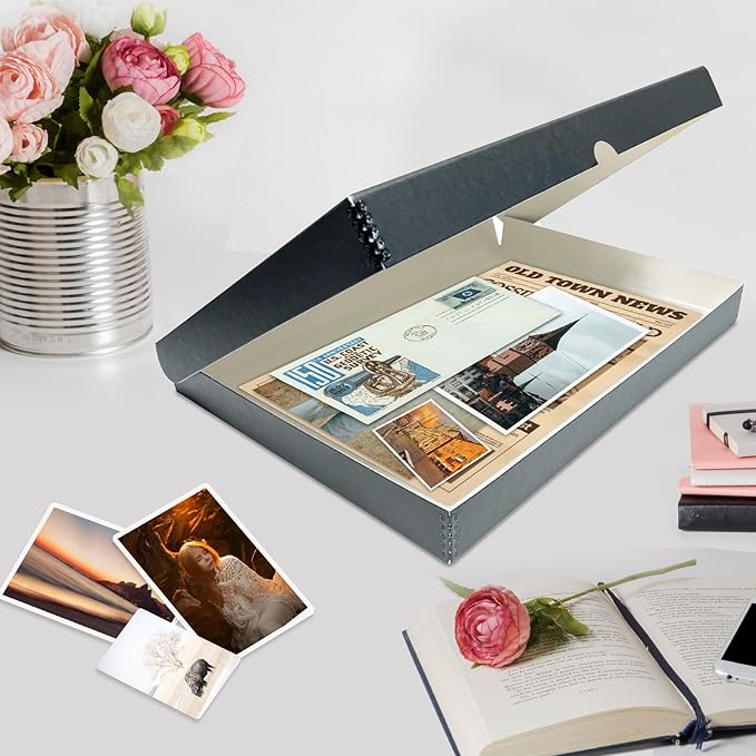 Lineco Folio Storage Box, Clamshell Design with Metal Edge. 16.5x20.5x1.75 Inches, Archival Boxboard, Preserve Photos, Cards, Magazines, Documents, Art, Ephemera, Family Records, Gray, Pack of 1 - Image 7