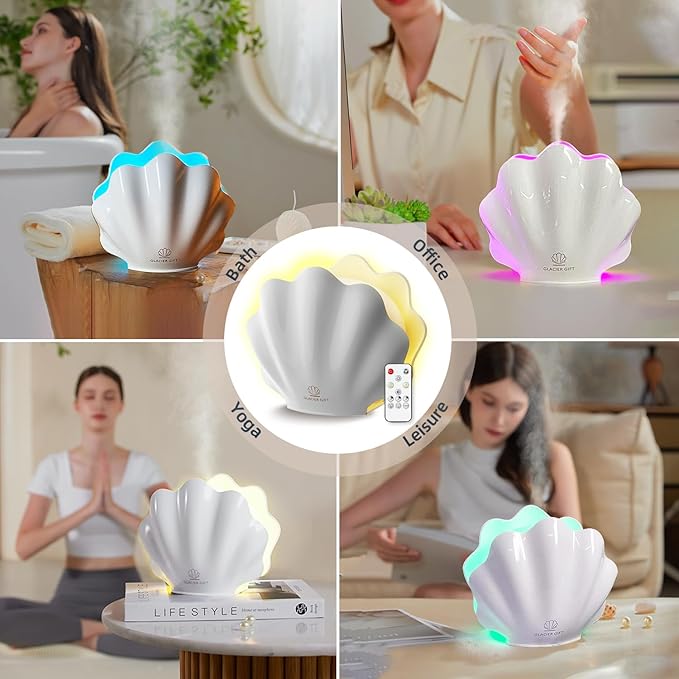 Essential Oil Diffuser 260ML, Shell Aroma Diffuser with Remote Control, 7 Colors LED Night Light for Bedroom Home Relaxation, Valentines Day Gifts - Image 6