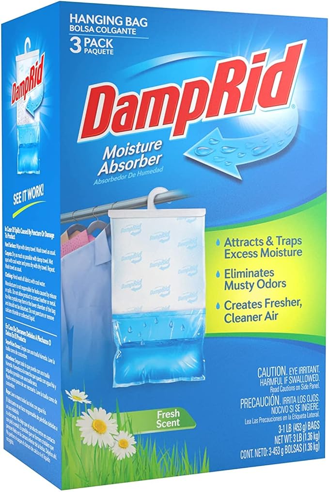 DampRid Lavender Vanilla Hanging Bag Moisture Absorber for Closets - Odor Eliminator - 3 pack (16oz. ea.); Traps Excess Moisture for Fresher, Cleaner Air by DampRid