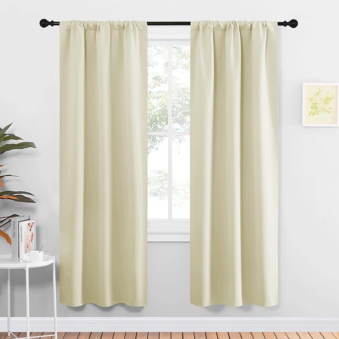 NICETOWN Blackout Curtains for Living Curtains, Window Treatment Thermal Insulated Solid Room Darkening Drape Panels for Girls Room (Beige, Set of 2, 34 inches Width by 72 inches Length) by NICETOWN