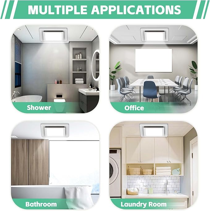 Bathroom Ventilation Fan with Light,With light color controller,12W Square LED 3000K/4500K/6000K,141 CFM,0.7 Sones Quiet Bathroom Exhaust Fan,White(3-Colour LED) - Image 7