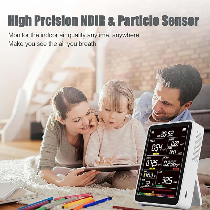 Professional Indoor Air Quality Monitor with AQI Alarms, Portable Real-Time Detector for Home Cars Plants and Pets (Cold White) - Image 6