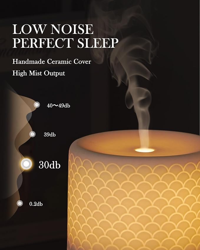 Essential Oil Diffuser, 280ml Ceramic Aromatherapy Diffuser with Ultrasonic Cool Mist Humidifier, Timer, Auto Shut-Off, Large Room Aroma Diffuser for Home, Bedroom, Office, Yoga - Image 2