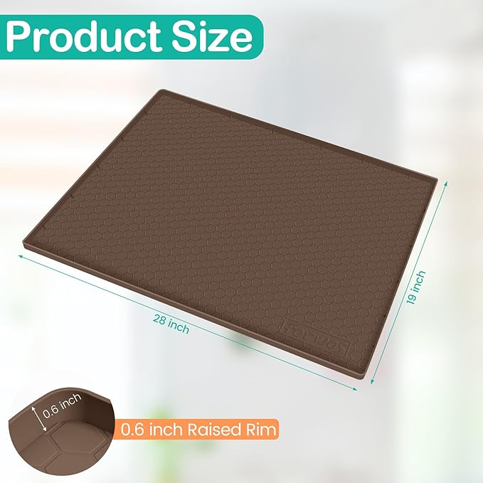 Waterproof Under Sink Mat 28" x 19", Silicone Cabinet Liner, Rubber Protector for Kitchen and Bathroom, Keeps Cabinets Clean, Dry, and Organized (Brown) - Image 2