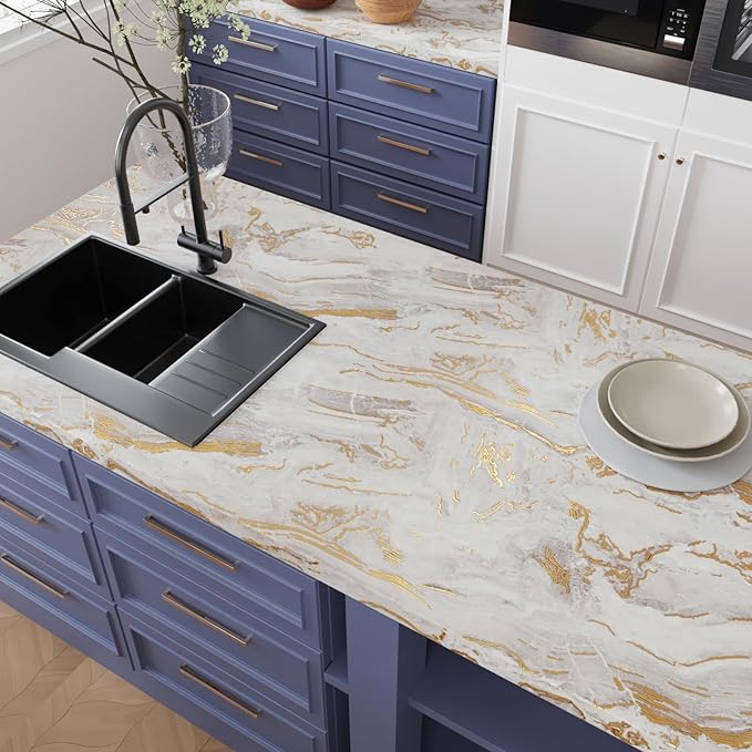 CRE8TIVE Large Size 24"x354" Matte Beige Gold Marble Wallpaper Peel and Stick Marble Contact Paper for Cabinets Countertops Removable Self Adhesive Waterproof Vinyl Roll for Bathroom Furniture Walls - Image 3