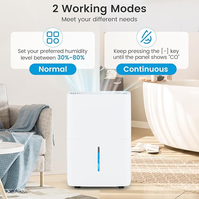 DORTALA 94.5 Pints Dehumidifier for 6000 Sq.Ft Large Rooms, Basement, Bathroom, Home Dehumidifier with Drain Hose, 2 Modes, 24H Timer, 1.4 Gal Water Tank, Auto Defrost, White - Image 2