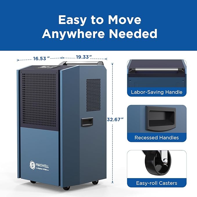 250 Pints Commercial Dehumidifier with Pump for Large Spaces, Industrial Heavy Duty Dehumidifiers with Drain Hose for Basements Warehouse Water Damage Restoration, 5-Year Warranty - Image 6