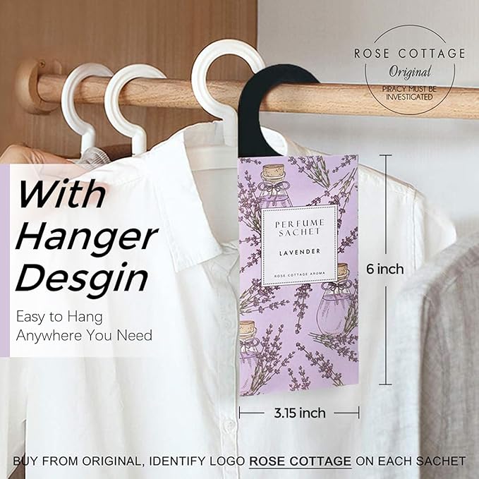 ROSE COTTAGE Large 12 Packs Hanging Closet Deodorizer Air Freshener Scented Sachets Long Lasting Smell Goods 6 Scents Option - Lavender, Linen, Cotton, Mint, Jasmine, Rose - Image 2