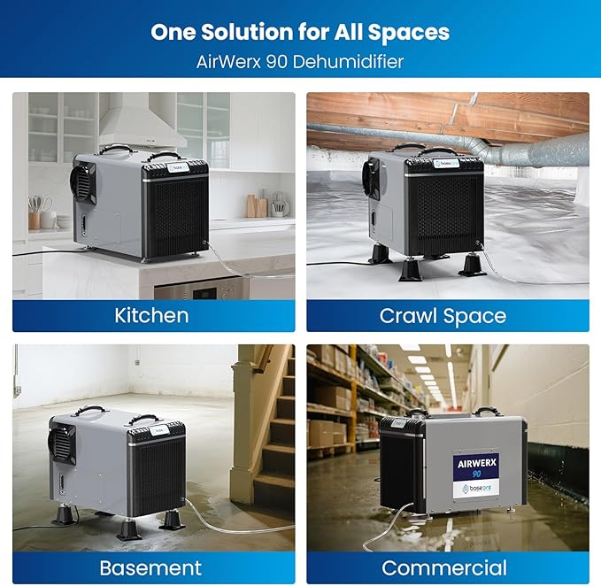 BASEAIRE 198 Pints Energy Star Crawl Space Commercial Dehumidifier, 5 Years Warranty, Large Industrial Water Damage Equipment for Basement, Garage and Job Sites, AirWerx 90 - Image 7
