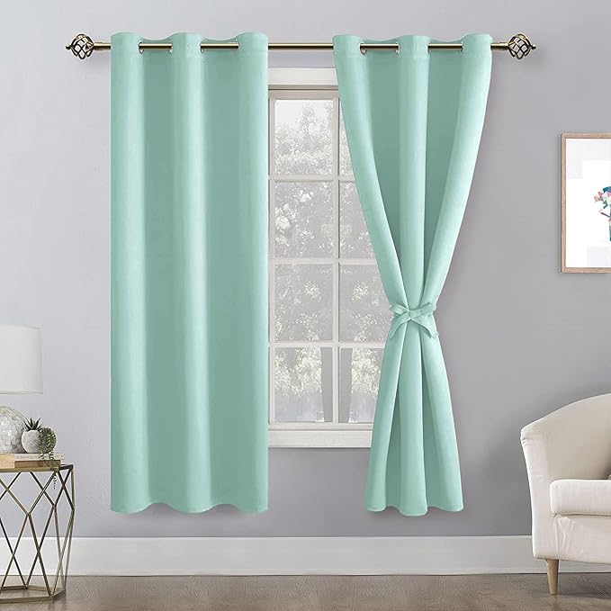 Hiasan Room Darkening Curtains for Bedroom, Noise Reducing, Energy Saving Blackout Window Curtain Panels, Sewn with Tiebacks, Set of 2, Grommet Top (Aqua, Width 38 Inch x Length 72 Inch) - Image 7