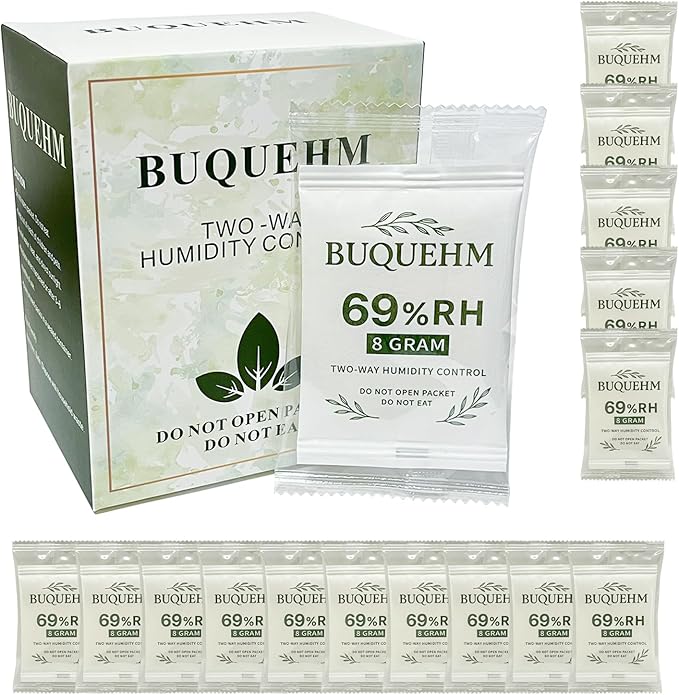 69% Size 8g, 15 Pack Two-Way Humidity Control Packs – Hydration Packets & Moisture Absorbers for Storage Boxes, Camera Equipment & Food Containers by BuQueHM