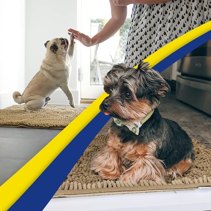 Muddy Mat® Pack of 3 Highly Absorbent Microfiber Dog Door Mat and Pet Rug, Non Slip Thick Washable Area Mat Soft Chenille for Kitchen Bathroom Bedroom and Outdoor - Beige Small, Medium & Large - Image 6