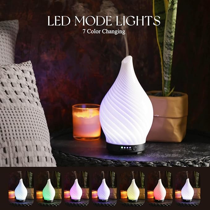 Porseme 150ml Essential Oil Diffuser Glass Color Changing Aroma Air Diffusers Aromatherapy Ultrasonic Cool Mist Humidifier 6 Running Hours Waterless Auto-Off for Sleeping Yoga Office Spa (Pure White) - Image 2