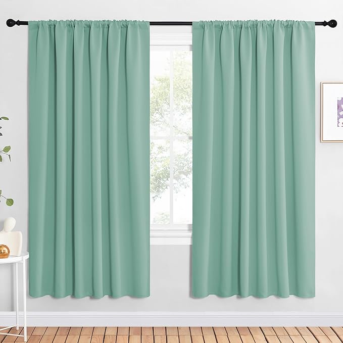 NICETOWN 2 Panels Blackout Curtains, Rod Pocket Window Curtains Room Darkning Drapes for Bedroom/Living Room, Thermal Insulated Solid Draperies for Home Office/Study, 62 by 72-Inch, Aqua by NICETOWN