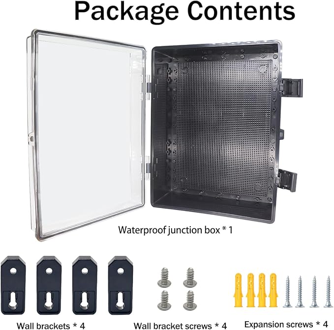 Junction Box, Hinged Black Clear Cover IP67 Waterproof ABS Project Box with Mounting Plate Electrical Box Enclosure with Wall Bracket 15.7 x 11.8 x 6.7inch(400x300x170mm) - Image 7