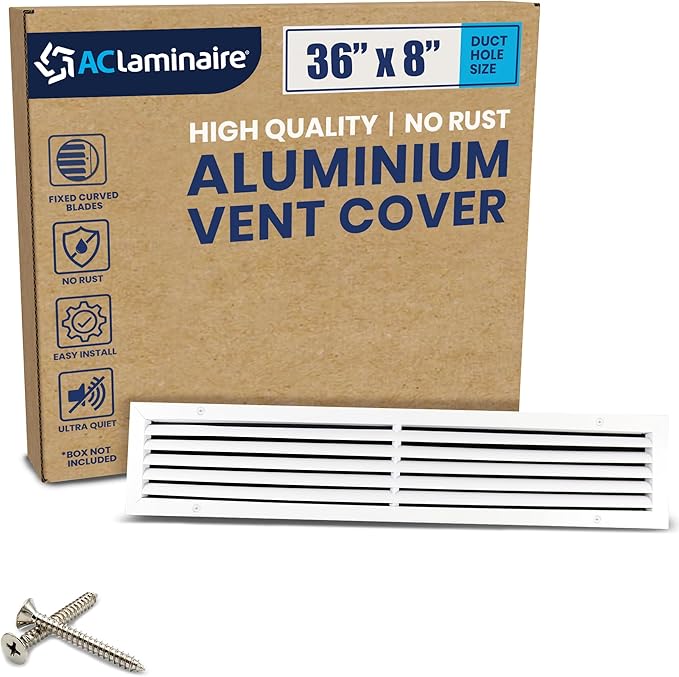 36x8 Inch (Duct Opening) Air Return Vent Cover Decorative – Premium Aluminum AC Vent Cover for Ceiling & Wall, Rustproof Grille, Ideal for Home HVAC Grille, Durable & Easy to Install by ACLAMINAIRE by LAMINAIRE