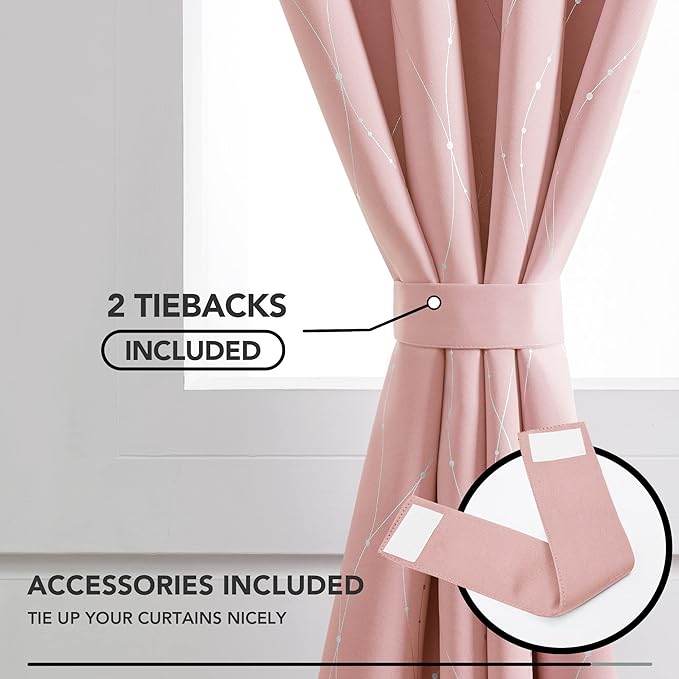 Deconovo Pink Blackout Curtains for Bedroom, Thermal Insulated Soundproof Pravicy Curtain, Silver Wave Dots Print, 52 x 108 Inch Long, Machine Washable Window Panels for Kids Room Nursery, Set of 2 - Image 4