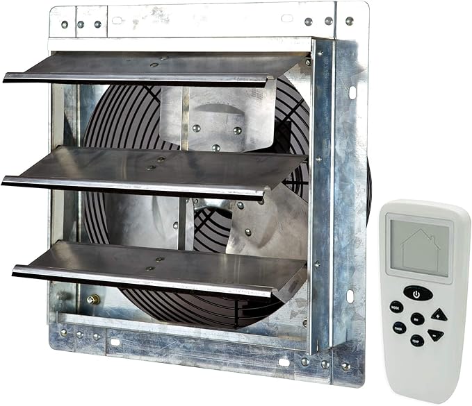 iLiving 12" Shutter Exhaust Fan with Wireless Smart Remote Controlled Thermostat and Humidity, Variable Speed Wall Mounted Attic Vent Fan, Chicken Coop Ventilation, 960 CFM, 1400 SQF Coverage Area by iLiving