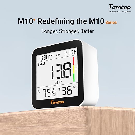 Temtop M10+ Indoor Air Quality Monitor & CO2 Meter for Home, 6-in-1 PM2.5 & VOC Detector, E-Ink Display, Battery Powered 60-Day Quiet Bedroom Air Pollution Monitor, App Temperature & Humidity Sensor - Image 8