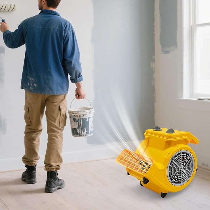 TFCFL Floor Drying Fan, Portable Floor Blower Fan with 3-Speeds & 3 Blowing Angles, For Janitorial, Plumbing, Home, Commercial, Industrial Use (Yellow) - Image 7