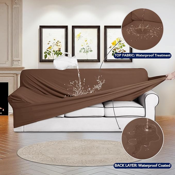 PureFit 100% Dual Waterproof Couch Cover Slipcovers for Couches and Sofas - Stretch Non Slip Fleece Sofa Covers Washable, Leakproof Furniture Protector for Kids, Pets, Dog (Sofa, Brown) - Image 3