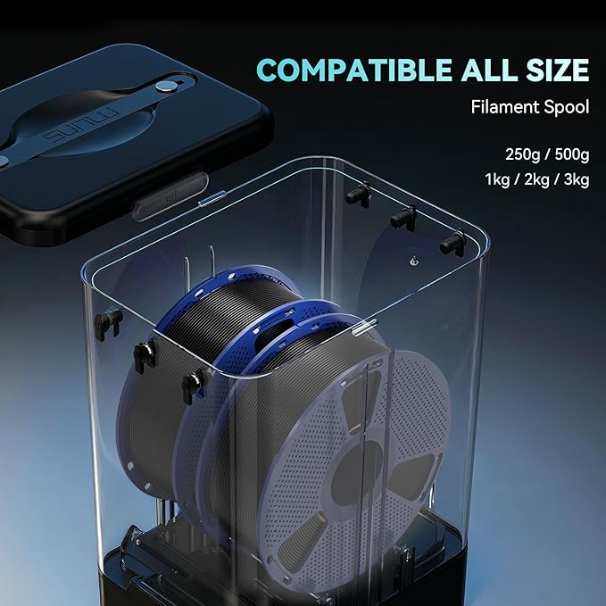 SUNLU Filament Dryer & Storage Box SP2, Fit 2-Spools 1KG Filament, 70℃ Max Temperature Dryer Box with 360° Heating for 3D Printer Filament Drying and Sealing, Compatible with PLA PETG ABS TPU 1.75mm - Image 5