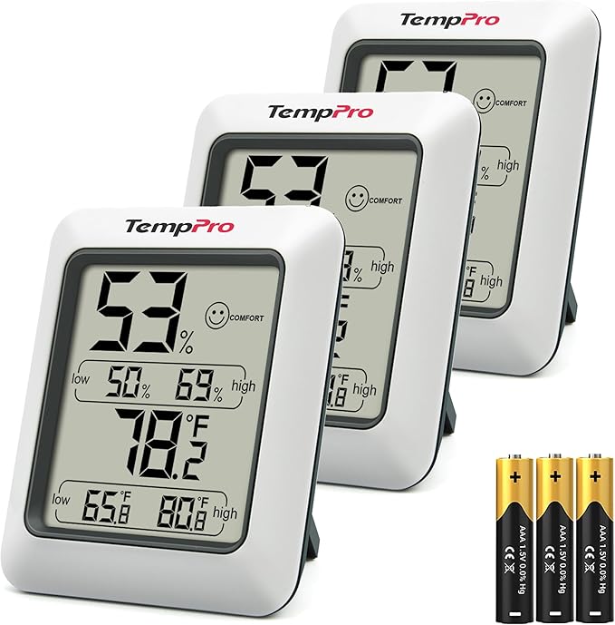TempPro TP50 3 Pieces Digital Hygrometer Indoor Thermometer Room Thermometer and Humidity Gauge with Temperature Humidity Monitor (Previously ThermoPro) by TempPro