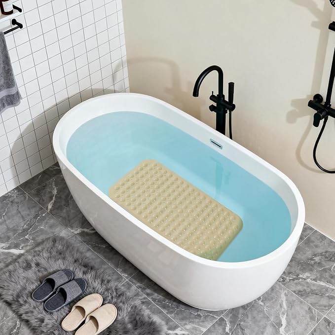 Anti-Slip Bathtub Shower mat, 27.5×14.5（Approximately 70×37cm） inch Soft Oversized Machine Washable Non-Slip Bathtub mat with Drainage Holes, Bathroom Floor Suction Cup.（1-Opaque Khaki） - Image 5