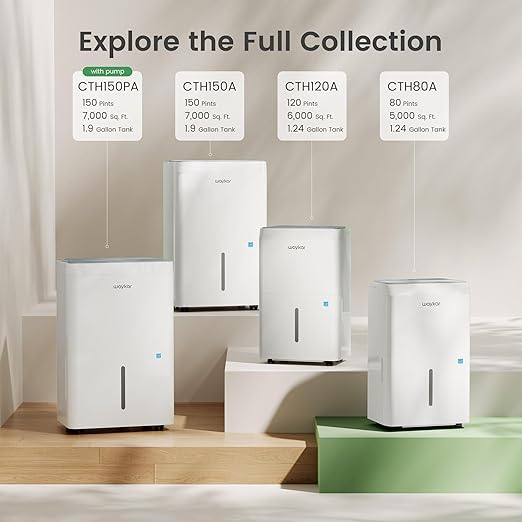 Waykar 150 Pint 2025 Energy Star Dehumidifier with Pump for Large Rooms up to 7,000 Sq. Ft. for Home, Basement, Commercial, Industrial, with Drain Hose & Tank, Auto Defrost, Smart Auto Comfort Mode - Image 9