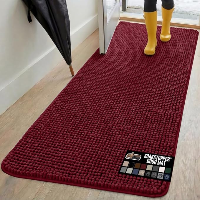 GORILLA GRIP SOAKSTOPPER Dog Door Mat, 70x24 Machine Washable Rug Absorbent Doormat Captures Moisture Mud Dirt, Quick Dry Soft Chenille Entryway Rugs Indoor Entrance Mats for Dog Paws, Burgundy by GorillaGrip