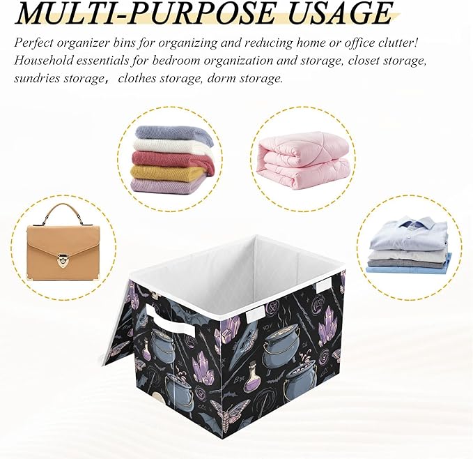 xigua Magical and Witchcraft Storage Bins with Lids and Carrying Handle,Foldable Storage Boxes Organizer Containers Baskets Cube with Cover for Home Bedroom Closet Office Nursery - Image 7