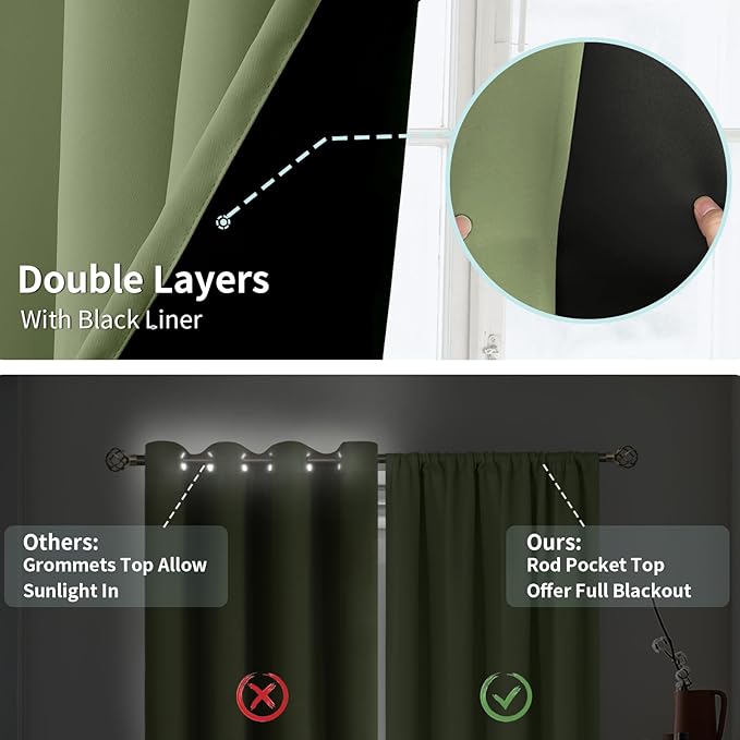 BGment Blackout Curtains for Bedroom 63 Inch Length, Thermal Insulated Full Room Darkening Soundproof Privacy Window Curtains Drapes with Rod Pocket, 2 Panels, Each Panel 42 Inch Wide, Grass Green - Image 7